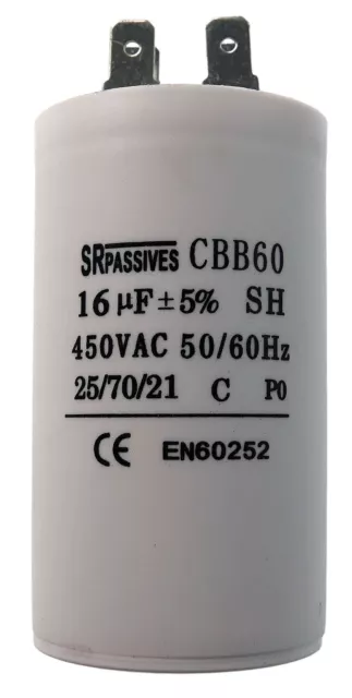 Condensateur moteur de démarrage / permanent 16µF 16uF 450V à cosses CBB60