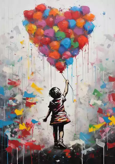 Banksy Style" Balloon Girl " Abstract Graffiti  Canvas Wall Art Picture Print