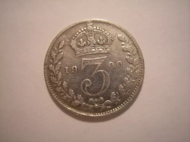English Silver 1900 3 Three Pence, Queen Victoria, KM# 777, UK
