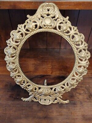 Ornate  Art Nouveau Gold Painted Cast Iron Picture Mirror Frame Easel Table Top
