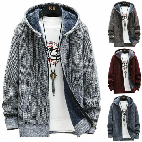 Mens Warm Fleece Lined Hoodie Winter Jacket Coat Full Zip Hoody Sweatshirt Top