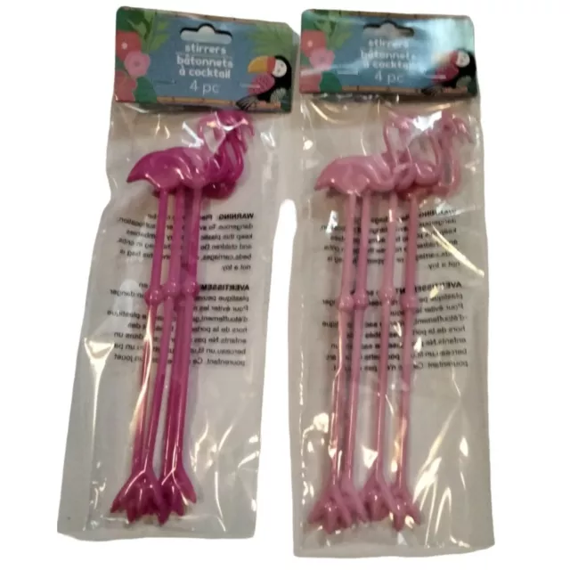 Pink Flamingo Swizzle Stick 8 Drink Stirrers Cocktail Pick lot 2 4 packs