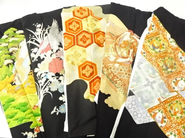 35987# Japanese Kimono / Antique Tomesode / Set Of 5