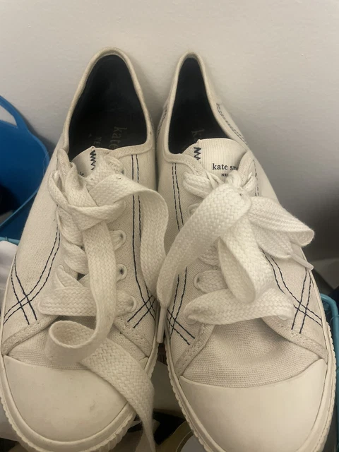 New Kate Spade New York sz 8.5B tennison Sneakers women shoes white canvas/blue