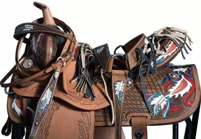 Premium/ Pro 16" Western pleasure trail Roper Saddle With Tack Set All Sizes 3
