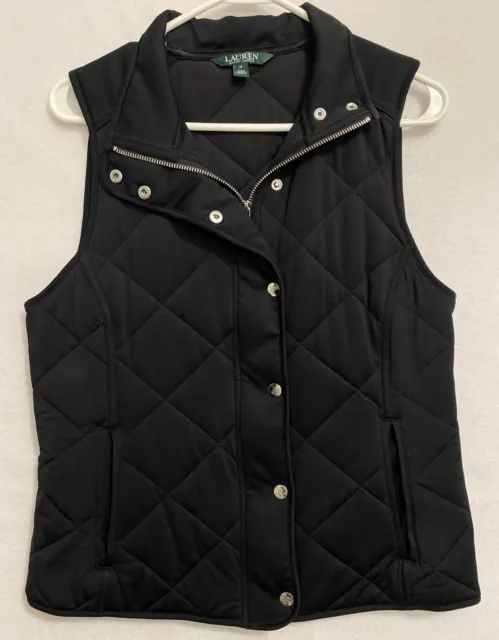 Lauren Ralph Lauren Quilted Jacket Vest Black Full Zip/Snap Women's Size MEDIUM