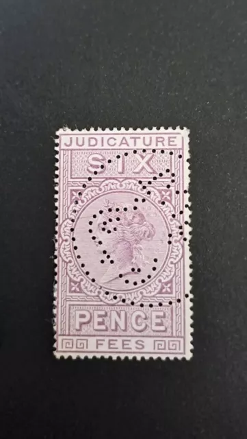 GB QV Revenue Judicature Fees 6 six pence 1876 Perfin Stamp