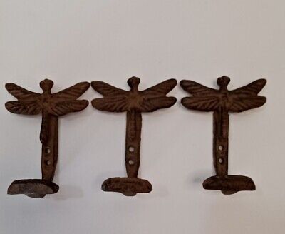 Antique Cast Iron Dragonfly Wall Hooks Rustic Country Hang Hats Jackets Towels
