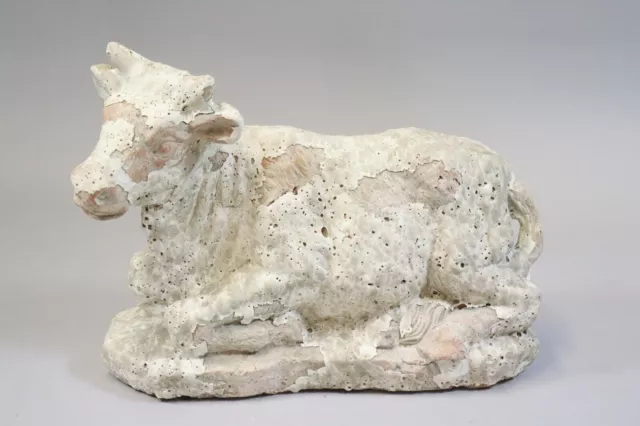 Liegende Kuh 31cm Krippenfigur Terrakotta gefasst 19.Jhd (FS019)