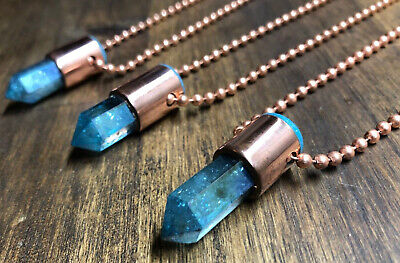 Aqua Aura Pendant CRYSTAL Necklace Orgonite - Herkimer Diamond Copper Necklace