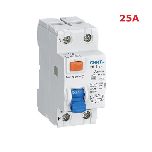 INTERRUTTORE DIFFERENZIALE PURO bipolare 2X25 Ampere NL1 AC30 6 kA EUR ...