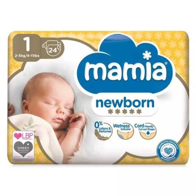 Mamia Baby Newborn Nappies Size 1 (24 Nappies) 2-5kg Nappy Diaper Soft Ultra Dry