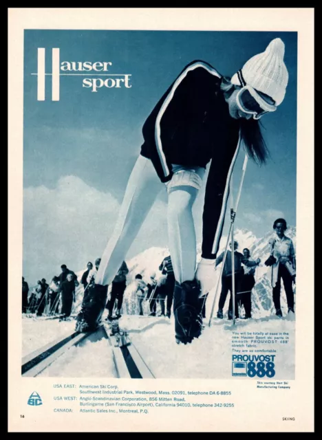 1966 Hauser Sport Snow Ski Wear Provoust 888 Stretch Fabric Vintage Print Ad
