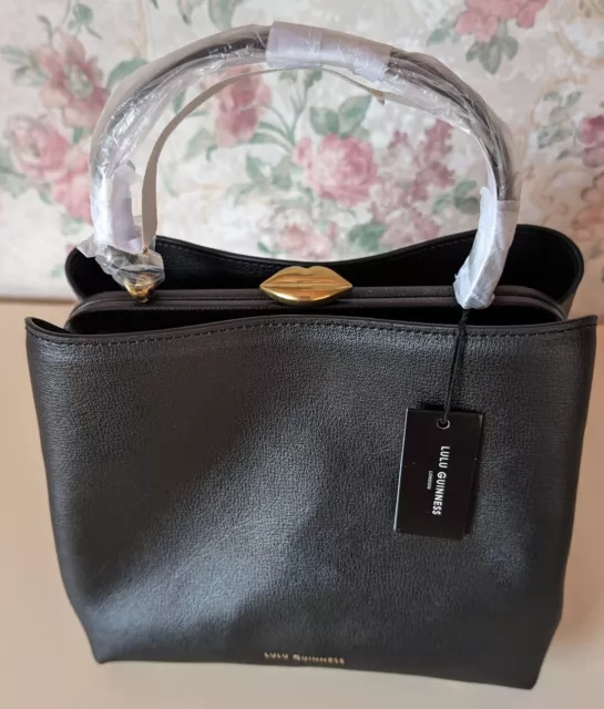 Lulu Guinness Genuine Black Ruby Medium Leather Handbag BNWT