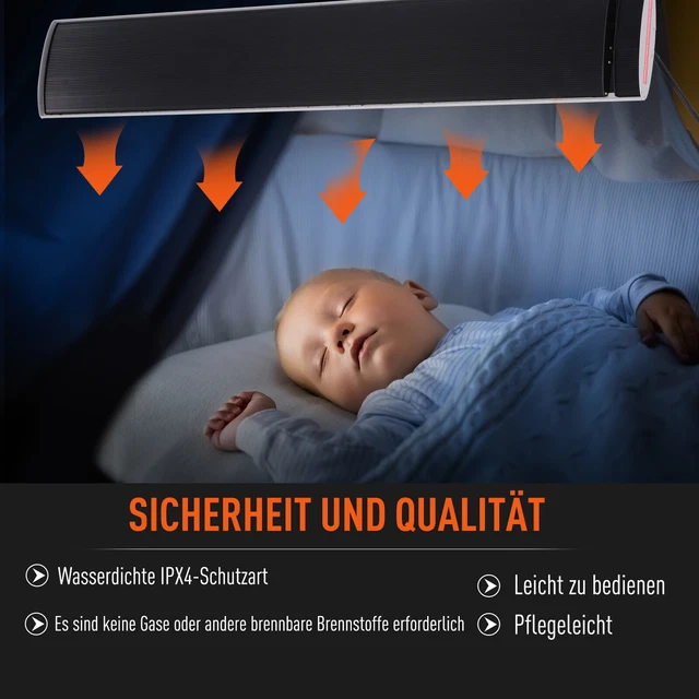 Outdoor-Heizung 2400 W Heizstrahler Heizgerät Wandmontage Garten Terrasse Alu 7