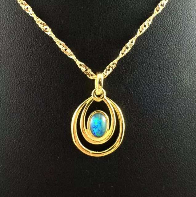 Collier Triplet Opale Pendentif Cercle Hoop Twice Plaqué Or 18 Carats w...