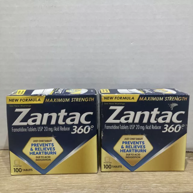 Zantac 360 Maximum Strength Tablets 100 Count  2 Boxes Exp 1/23