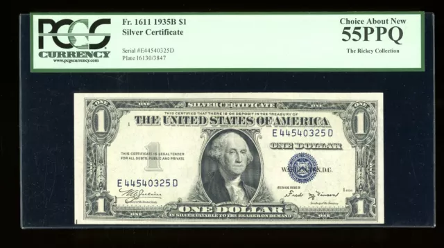 DBR $1 1935-B Silver Vinson ED Block Fr. 1611 PCGS 55 PPQ Serial E44540325D