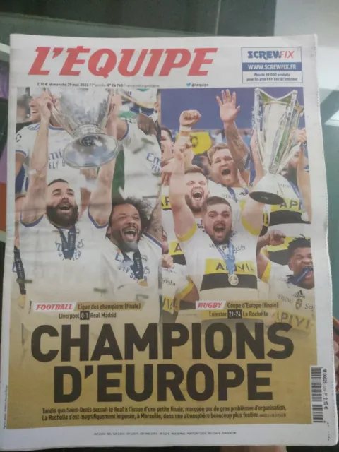 La Rochelle Champion D'europe De Rugby!Journal L'equipe  29 Mai 2022/ Real