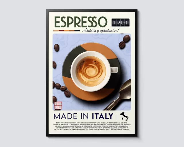 Vintage Espresso Italian Cuisine Portrait, Photographic Coffee Wall Art, Italy