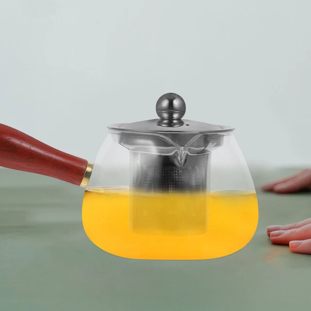 Tetera de té de vidrio para fabricante de té doméstica tetera suelta con mango lateral para salón de té