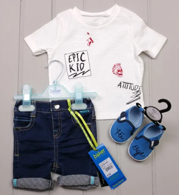 Pantaloncini denim TED BAKER bambini e T-shirt RIVER ISLAND scarpe M&S 0-3 mesi NUOVI