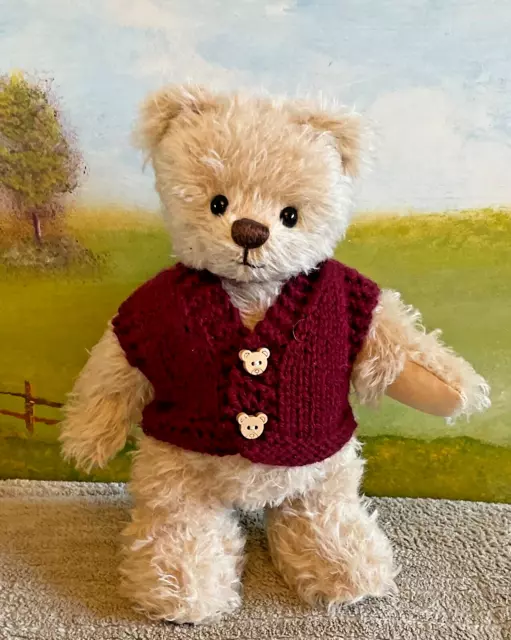 ++TEDDY CLOTHES++ new hand knitted burgundy waistcoat to suit a 9 inch bear