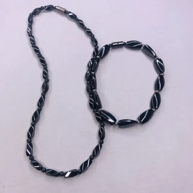 Magnetic Therapy Beaded Necklace Bracelet Set Hematite Women Men Health Jewelry