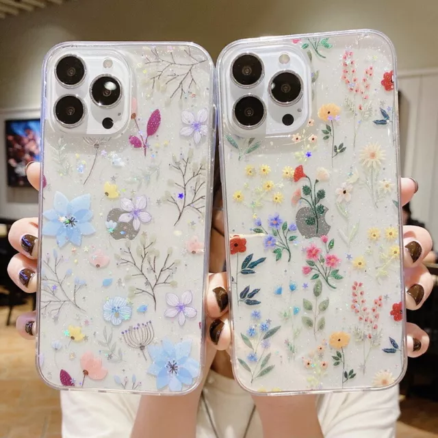 Case For iPhone 15 14 13 12 Pro Max 11 XS X 8 7 Plus Clear Flower TPU Soft Cover