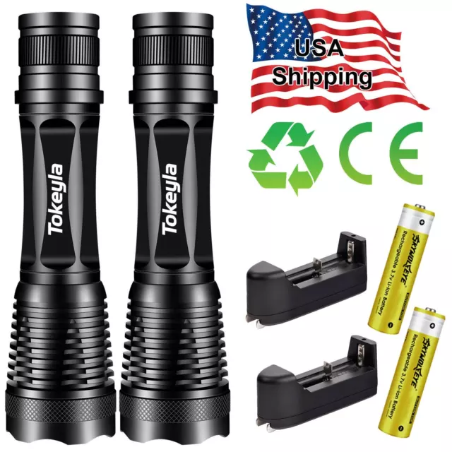 2 Pack Super Bright LED Flashlight Rechargeable LED Flashlight Tactical Torch