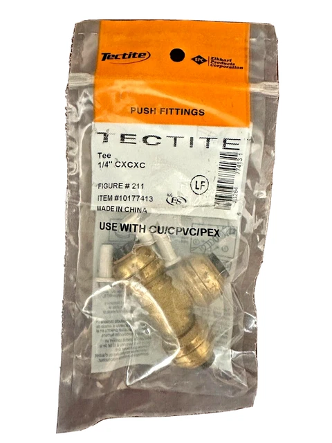Brass Push-to-connect Fitting Tectite tee connector for 1/4" Copper Tube size