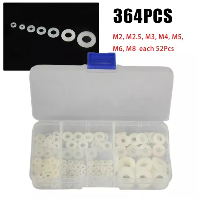 Premium Quality Nylon Flat Washer Kit 364 Pieces White M2 M2 5 M3 M4 M5 M6 M8