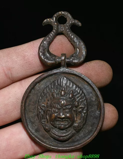 Old Tibet Bronze Mahakala Wrathful Deity Buddha Head 12 Zodiac Amulet Pendant