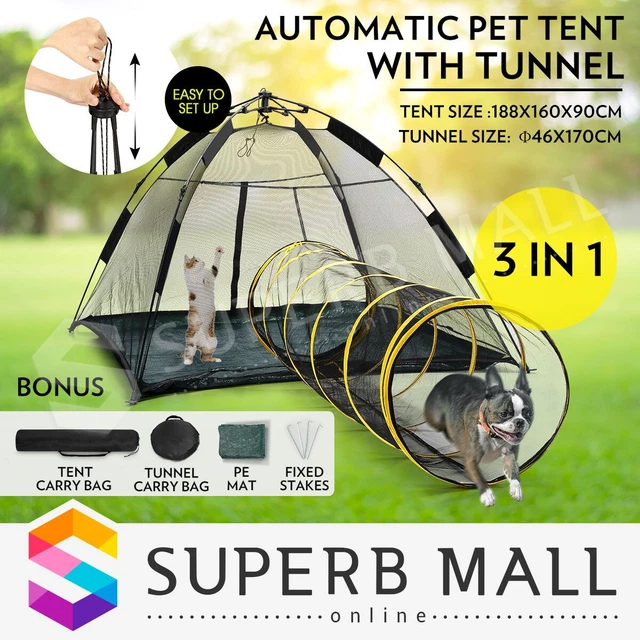 Portable Auto Pop-up Puppy Pet Dog Cat Tent Outdoor Play Fun House With Tunnel