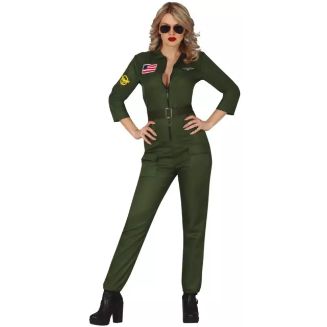 Womens 80s Top Pilot Fancy Dress Costume Ladies Gun Flight Aviator Costume