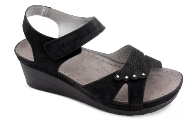 Sandales Femmes Compensé TIGLIO 4369 Noir Semelle Véritable Cuir