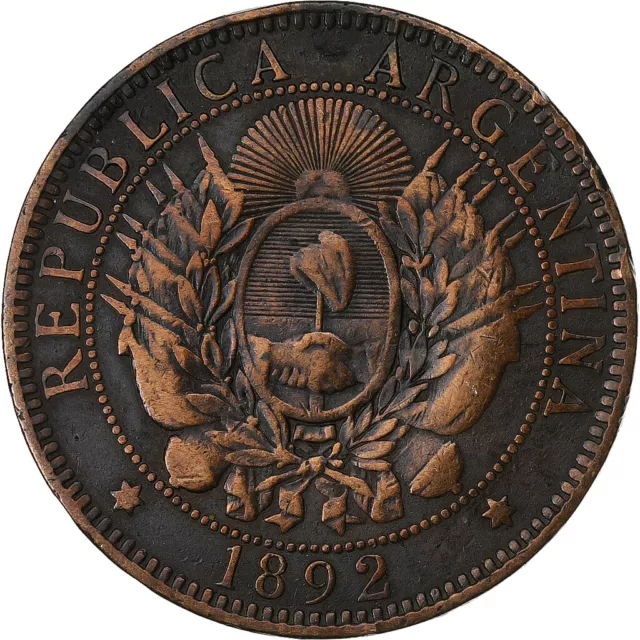 [#1220260] Argentine, 2 Centavos, 1892, Bronze, TB, KM:33