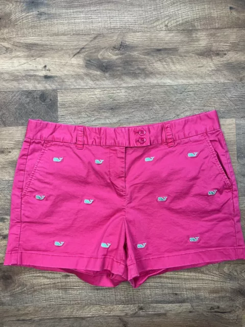Vineyard Vines Shorts Womens 10 Pink Yellow Whale Khaki Chino Preppy