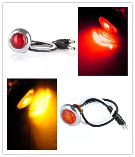 12x Red/Amber Trailer Bullet Side Marker Truck Light Chrome Bezel Clearance Lamp