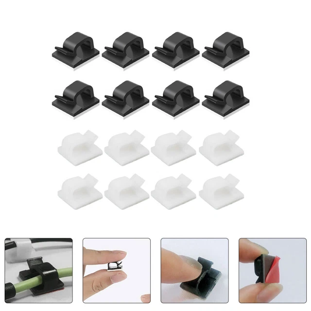60 piezas Administrador de cables Cable Lazo Autoadhesivo Cable Clips Almacenamiento de cables eléctricos