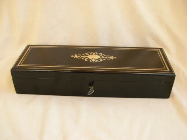 Antique French Ebonized Wood With Inlaid Brass Box,Napoleon Iii Period.