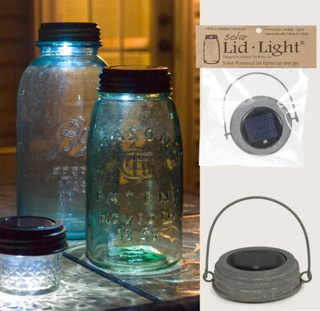 HANGING GALVANIZED SOLAR Powered Mason Canning Jar LED LID LIGHT Rustic Lamp