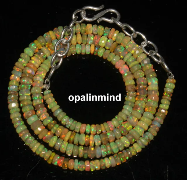 Natural Ethiopia faceted opal gemstone beaded necklace in 925 silver 3X6 mm opal