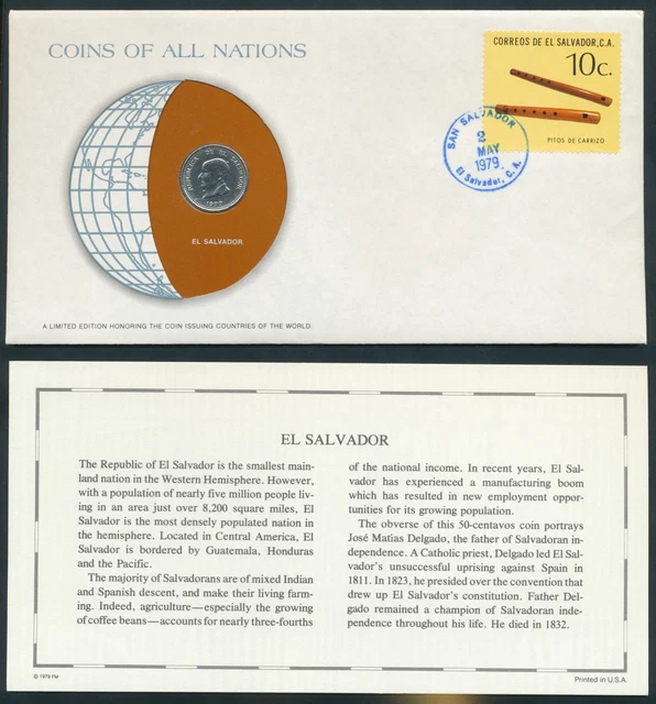 El Salvador 1977 50 centavos  Franklin Mint Coins of all Nations Coin & Stamp