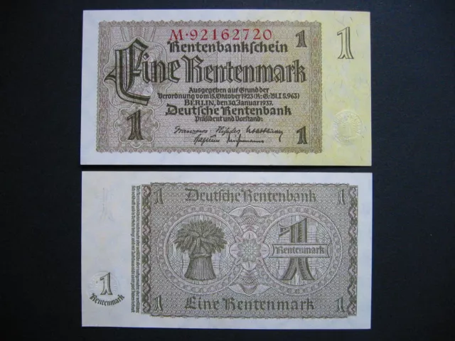 GERMANY  1 Rentenmark 30.1.1937  Ros. 166b  (P173b)  UNC