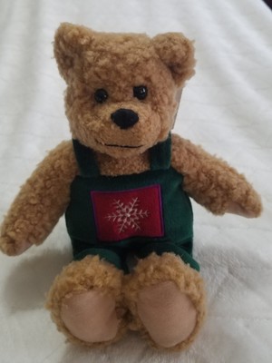 Hallmark Kiss Kiss Mistletoe Bear Brown Green Overalls Magnetic Nose Plush