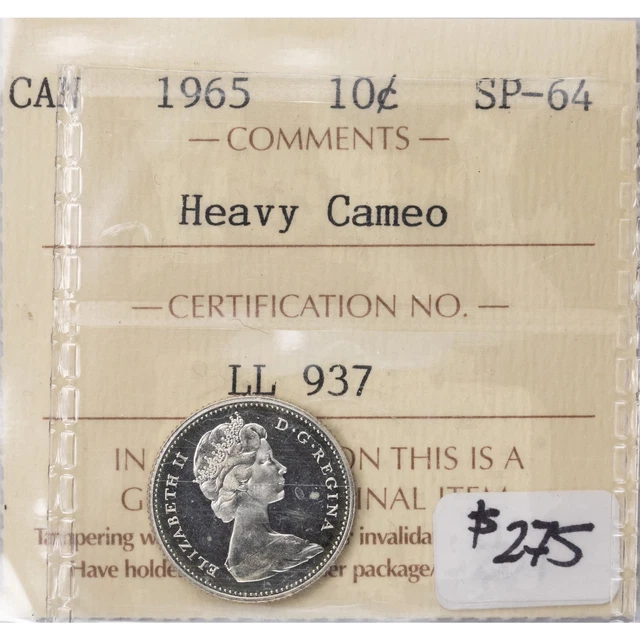 Canada 1965 10 Ten Cents Silver Coin - ICCS Specimen SP-64 Heavy Cameo
