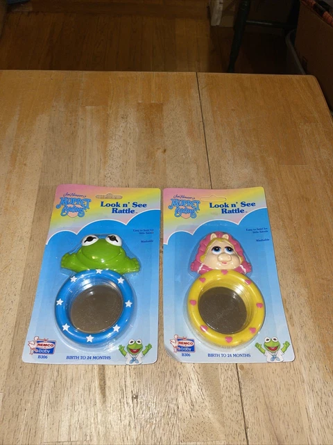Jim Henson's Muppet Babies Kermit & Miss Piggy Look N' See Rattles 1989 NEW