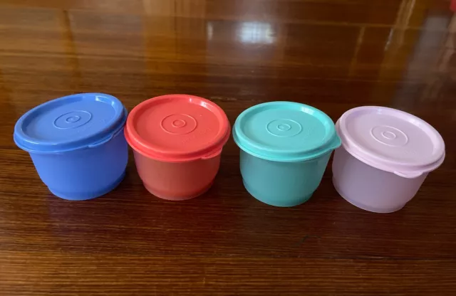 NEW Tupperware Snack Cups with Seals set of 4 Pink Aqua Blue