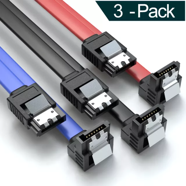 3er Set 0,5m SATA 3 Kabel Bunt | S-ATA 6 Gbit/s High Speed SSD HDD 90° Winkel